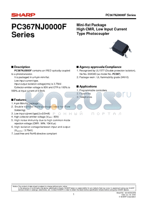 PC367NJ0000F datasheet - Mini-flat Package High CMR, Low Input Current Type Photocoupler