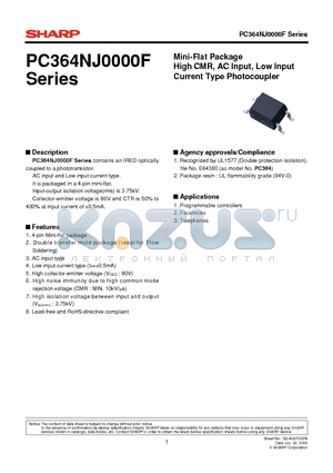 PC364NJ0000F datasheet - Mini-Flat Package High CMR, AC Input, Low Input Current Type Photocoupler