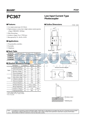 PC367NT datasheet - Low Input Current Type Photocoupler