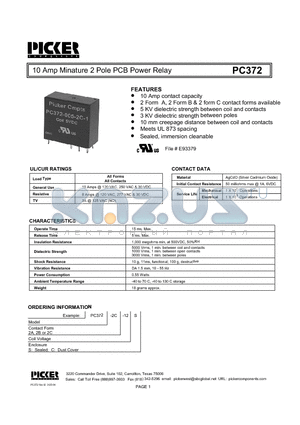 PC3722A-12C datasheet - 10 Amp Minature 2 Pole PCB Power Relay