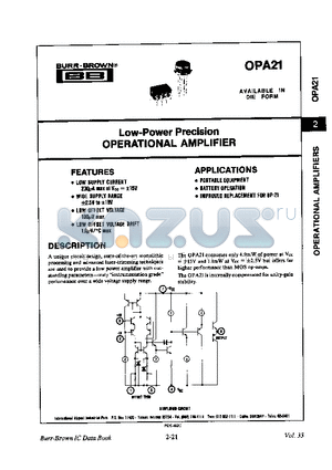 OPA21E datasheet - Low-Power Precision OPERATIONAL AMPLIFIER