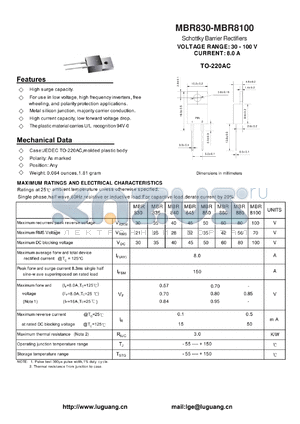 MBR835 datasheet - Schottky Barrier Rectifiers