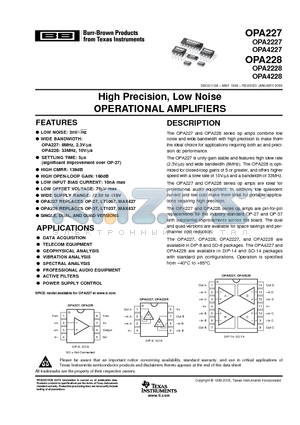 OPA2227PA datasheet - High Precision, Low Noise OPERATIONAL AMPLIFIERS