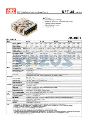 NET-35 datasheet - 35W Triple Output Switching Power Supply