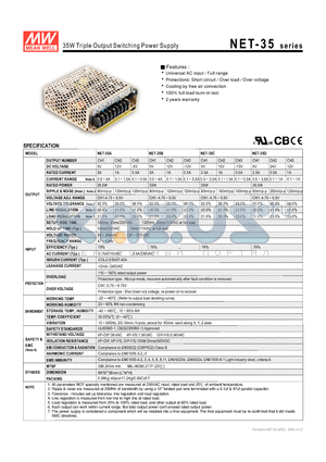 NET-35A datasheet - 35W Triple Output Switching Power Supply