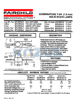 QTLP913-7 datasheet - SUBMINIATURE T-3/4 (1.9 mm) SOLID STATE LAMPS