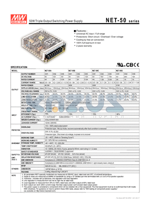 NET-50A datasheet - 50W Triple Output Switching Power Supply