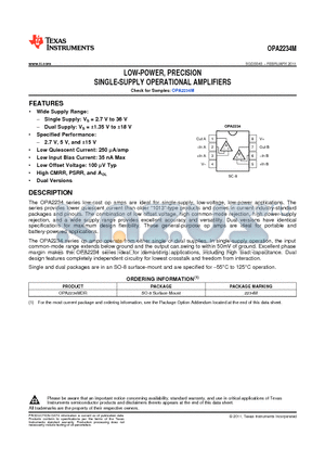 OPA2234M datasheet - LOW-POWER, PRECISION SINGLE-SUPPLY OPERATIONAL AMPLIFIERS