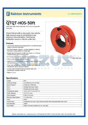 QTQT-HOS-50FT datasheet - Quick-test hose, brass hose ends