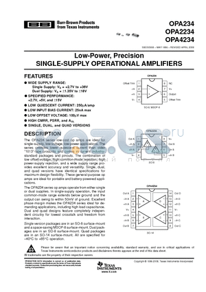 OPA2234PA datasheet - Low Power, Precision SINGLE-SUPPLY OPERATIONAL AMPLIFIERS