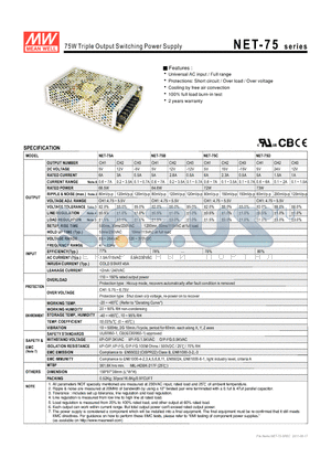 NET-75A datasheet - 75W Triple Output Switching Power Supply