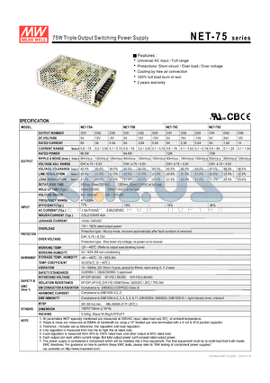 NET-75B datasheet - 75W Triple Output Switching Power Supply