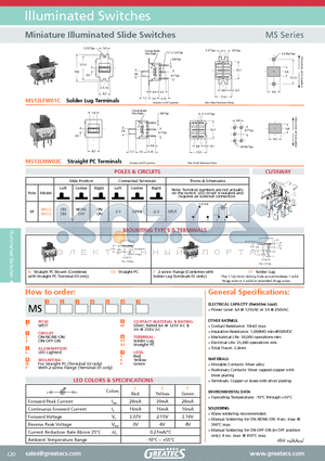 MS12LFW01C datasheet - Miniature Illuminated Slide Switches