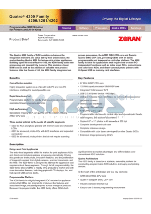 QUATRO4202 datasheet - Programmable SOC Solution for Printers and All-in-Ones