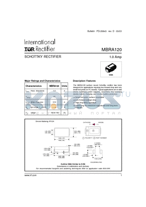 MBRA120 datasheet - SCHOTTKY RECTIFIER