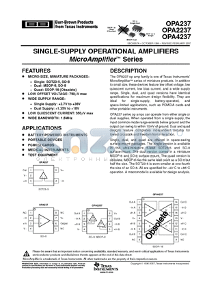 OPA2237EA250 datasheet - SINGLE-SUPPLY OPERATIONAL AMPLIFIERS MicroAmplifier Series