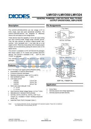 LMV324TSG-13 datasheet - GENERAL PURPOSE, LOW VOLTAGE, RAIL-TO-RAIL