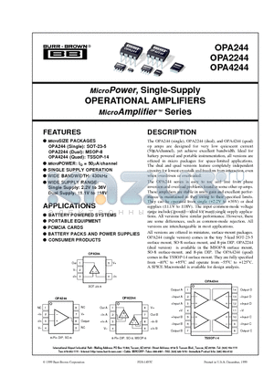 OPA2244UA datasheet - MicroPower, Single-Supply OPERATIONAL AMPLIFIERS MicroAmplifier  Series