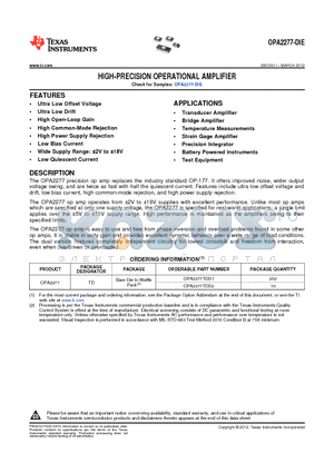 OPA2277-DIE datasheet - HIGH-PRECISION OPERATIONAL AMPLIFIER