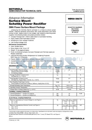 MBRA130LT3 datasheet - Surface Mount Schottky Power Rectifier