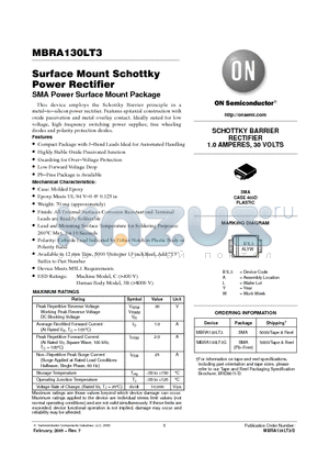 MBRA130LT3G datasheet - Surface Mount Schottky Power Rectifier