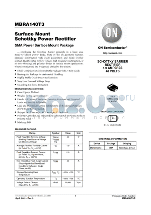 MBRA140 datasheet - Surface Mount Schottky Power Rectifier