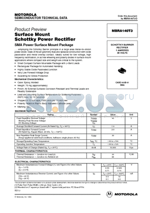 MBRA140T3 datasheet - Surface Mount Schottky Power Rectifier