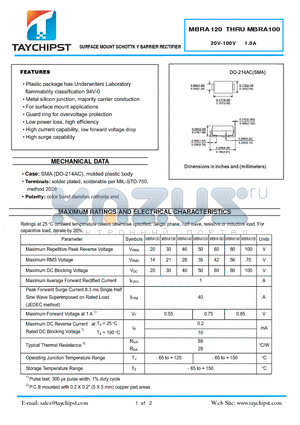 MBRA140 datasheet - SURFACE MOUNT SCHOTTK Y BARRIER RECTIFIER