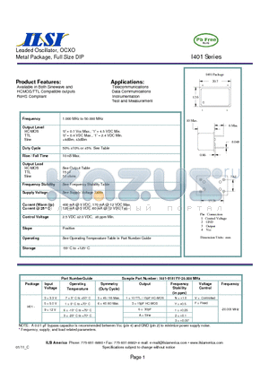 I401 datasheet - Leaded Oscillator, OCXO Metal Package, Full Size DIP