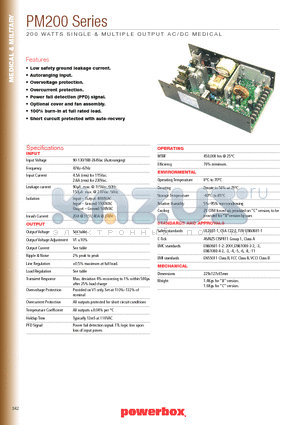 PM200 datasheet - 200 WATTS SINGLE & MULTIPLE OUTPUT AC/DC MEDICAL