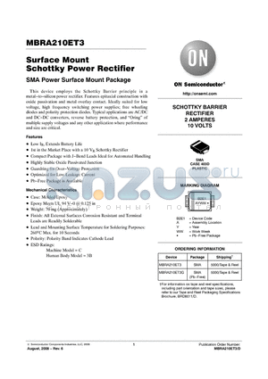 MBRA210ET3_08 datasheet - Surface Mount Schottky Power Rectifier