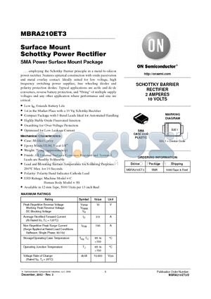 MBRA210ET3 datasheet - Surface Mount Schottky Power Rectifier