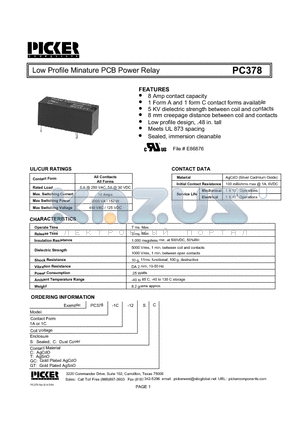 PC3781A-12SC datasheet - Low Profile Minature PCB Power Relay