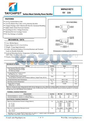 MBRA210ET3 datasheet - Surface Mount Schottky Power Rectifier