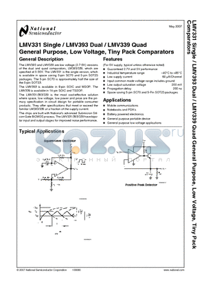 LMV339MTX datasheet - General Purpose, Low Voltage, Tiny Pack Comparators