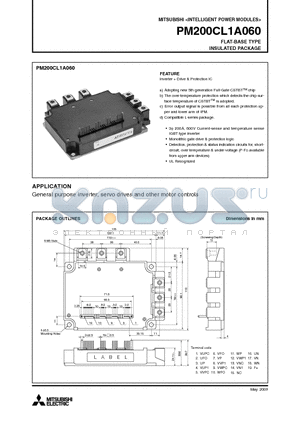 PM200CL1A060 datasheet - INTELLIGENT POWER MODULES FLAT-BASE TYPE INSULATED PACKAGE