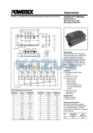PM200CBS060 datasheet - Intellimod Module MAXISS Series Multi AXIS Servo IPM (200 Amperes/600 Volts)