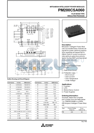 PM200CSA060 datasheet - FLAT-BASE TYPE INSULATED PACKAGE