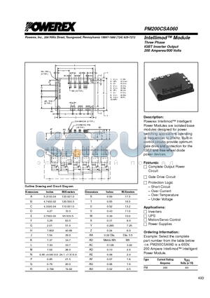 PM200CSA060 datasheet - Intellimod Module Three Phase IGBT Inverter Output (200 Amperes/600 Volts)