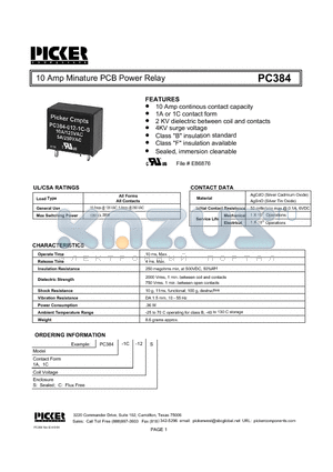 PC384 datasheet - 10 Amp Minature PCB Power Relay