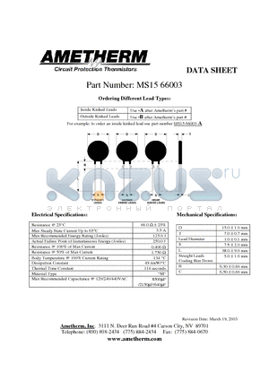 MS1566003-B datasheet - Circuit Protection Thermistors