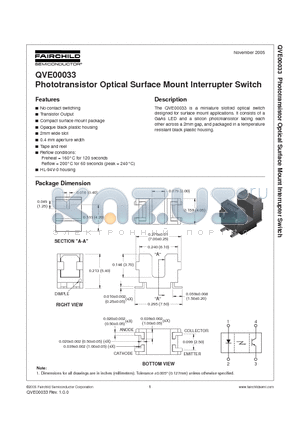 QVE00033 datasheet - Phototransistor Optical Surface Mount Interrupter Switch