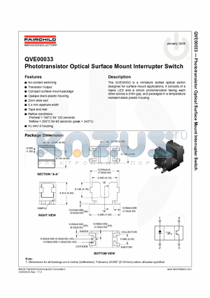 QVE00033 datasheet - Phototransistor Optical Surface Mount Interrupter Switch