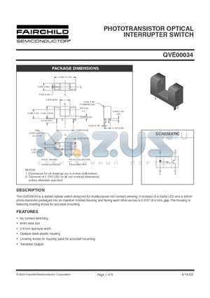 QVE00034 datasheet - PHOTOTRANSISTOR OPTICAL INTERRUPTER SWITCH