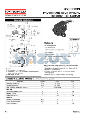 QVE00039 datasheet - PHOTOTRANSISTOR OPTICAL INTERRUPTER SWITCH