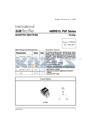 MBRB1035TRRPBF datasheet - SCHOTTKY RECTIFIER