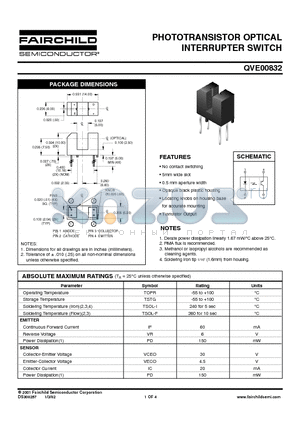 QVE00832 datasheet - PHOTOTRANSISTOR OPTICAL INTERRUPTER SWITCH