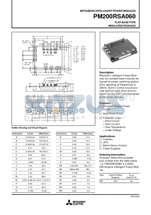 PM200RSA060 datasheet - MITSUBISHI INTELLIGENT POWER MODULES