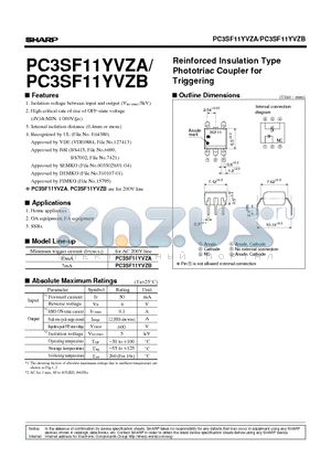 PC3F11YVZA datasheet - Reinforced Insulation Type Phototriac Coupler for Triggering