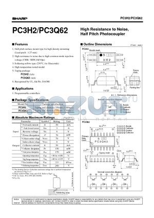 PC3H2 datasheet - High Resistance to Noise, Half Pitch Photocoupler